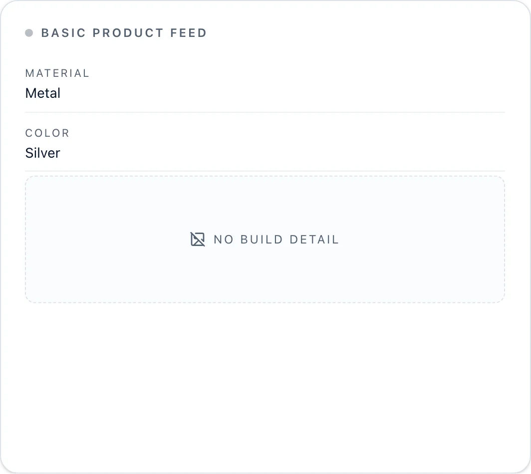 Materials & build, as it arrives in the supplier feed